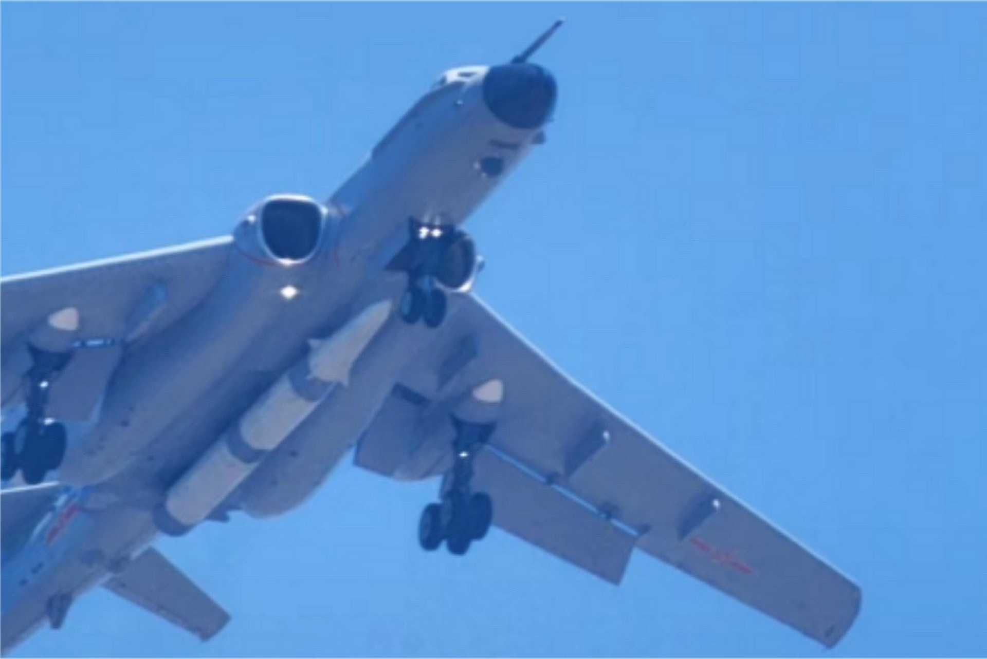 A PLANAF H-6 carrying YJ-21 anti-ship ballistic missiles.